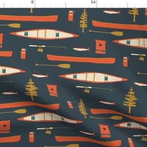 Rustic Fabric - Lake Canoes And Oars by coitcreative -  Lake Life Camping Woodland Nature Fishing Oar Fabric by the Yard by Spoonflower
