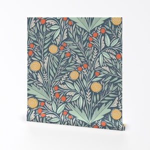 Carta da parati moderna botanica rimovibile stacca e attacca - Dente di leone giallo arancione blu cinorrodi - Decorazione murale - Astrid di amy_maccready