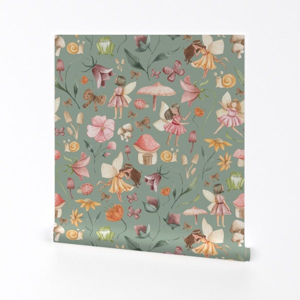 Sage Green Garden Wallpaper - Lost In The Flowers  by ktscarlett_ -  Whimsical Florals Removable Peel and Stick Wallpaper by Spoonflower