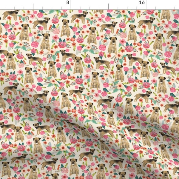 Border Terrier Fabric - Border Terrier By Petfriendly - Beige Floral Pets Breeds Cute Family Dog Cotton Fabric By The Yard With Spoonflower