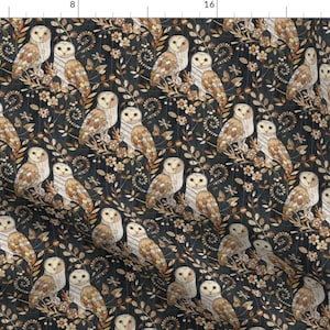 Barn Owl Fabric - Wooden Wonderland Barn Owl Collage - Small By Micklyn - Barn Owl Nature Birds Cotton Fabric By The Yard With Spoonflower