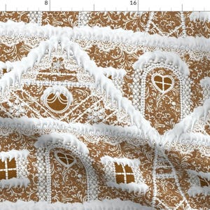 Gingerbread Houses Frosted Fabric - Swedish Gingerbread By Heyletsgetmikey - Gingerbread Cotton Fabric By The Yard With Spoonflower
