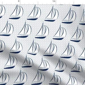 Modern Nautical Fabric - Nautical Sail Boat Navy Blue Wave Ocean Beach By Misschiffdesigns - Cotton Fabric by the Yard with Spoonflower
