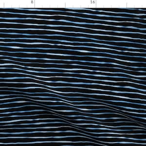 Blue Stripes Fabric - Simple Hand Painted Stripe Pattern In Cobalt Blue And Black - Horizontal By Micklyn - Black Fabric With Spoonflower