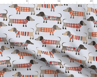 Sausage Dog In Sweaters Fabric - Sausage Dogs By Nicsquirrell - Sausage Dog Chilly Winter  Cotton Fabric By The Yard With Spoonflower