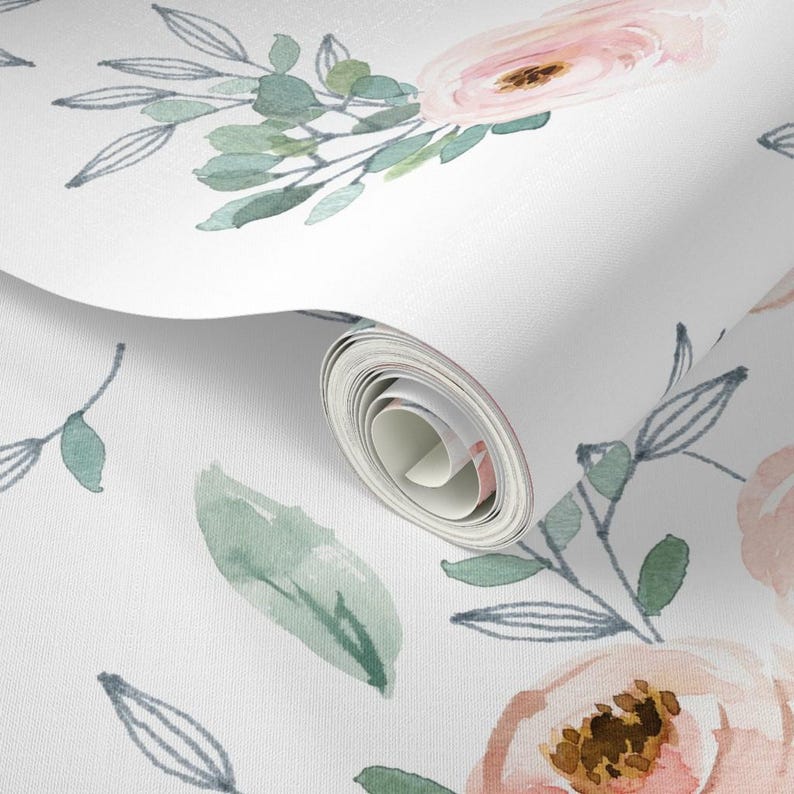 Pink Wallpaper - Gables Rose / White By Shopcabin - Pink White Roses Custom Printed Removable Self Adhesive Wallpaper Roll by Spoonflower image 3