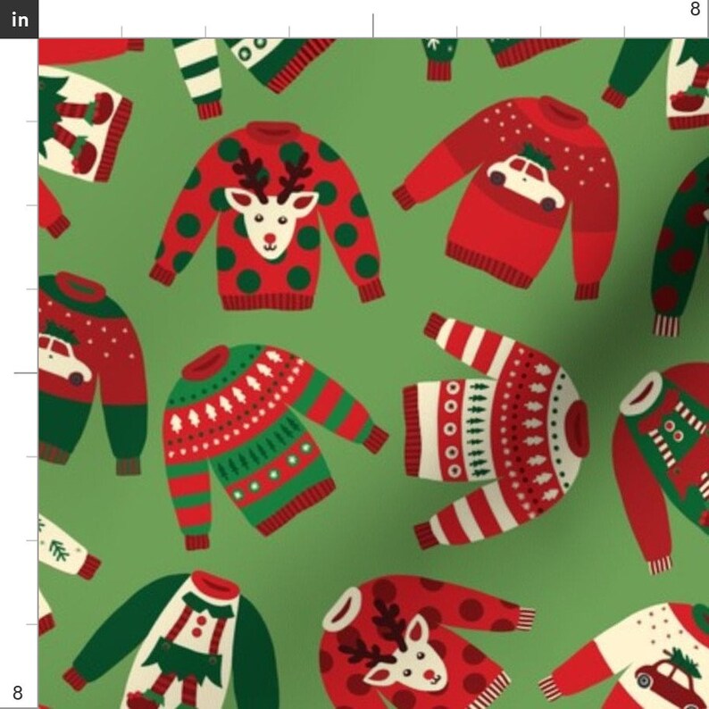 Christmas Fabric Ugly Christmas Sweaters Green Red White - Etsy