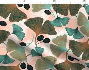 Ginkgo Fabric - Ginkgo Leaves By New Branch Studio - Spring Rose Spearmint Teal Leaves Nature Cotton Fabric By The Yard With Spoonflower