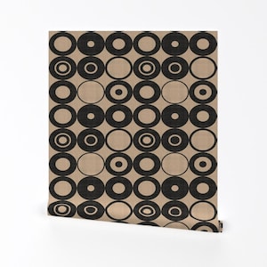 Circle Wallpaper - Black Orbs By Chicca Besso - Circle Black Beige Custom Printed Removable Self Adhesive Wallpaper Roll by Spoonflower