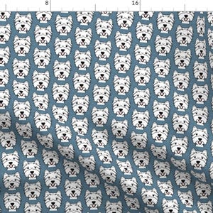 Westie Fabric - Happy Westie Fabric By Cheekyhodgepodge - Highland West Terrier Blue White Dogs Cotton Fabric By The Yard With Spoonflower