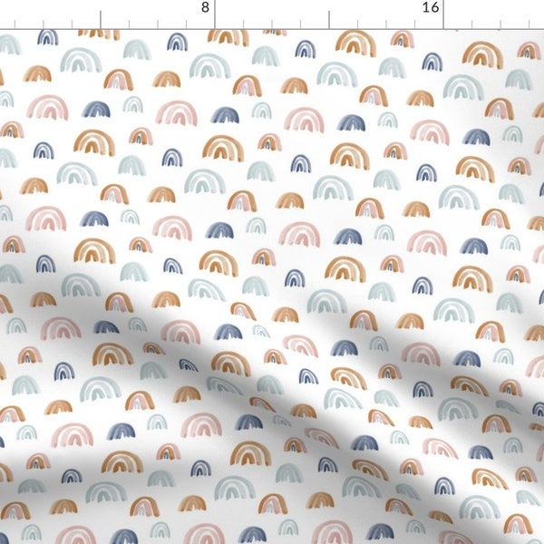 Rainbow Fabric - Scattered Earth Tone Watercolor Rainbows By Anniemontgomerydesign - Rainbow Cotton Fabric By The Yard With Spoonflower