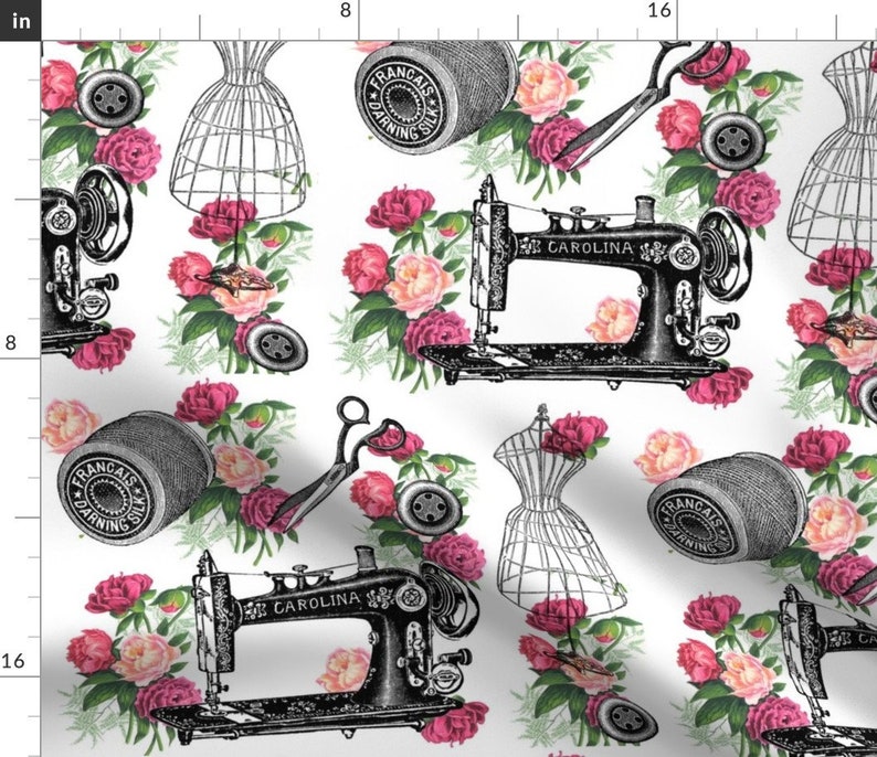 Vintage Sewing Machines Fabric vintage Sewing and Roses by Etsy