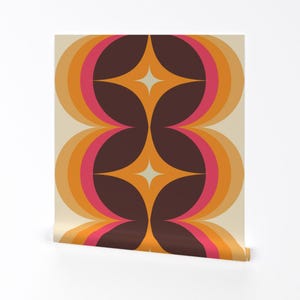 Rosa Vintage Abnehmbare Tapete - Maximalist Braun Retro Orange Hippie Wanddeko - 70's Retro durch annhurleydesign