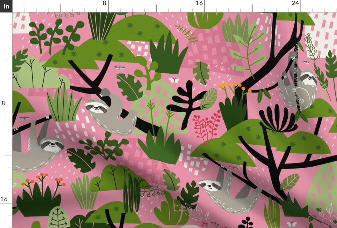 Cute Sloth Fabric - Sloth Cloth - Blush by Lellobird - Sloths in Trees ...
