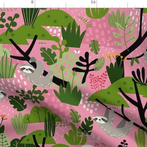Cute Sloth Fabric - Sloth Cloth - Blush By Lellobird - Sloths In Trees Forest Nursery Pattern Cotton Fabric By The Yard With Spoonflower
