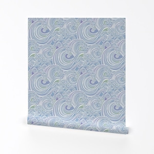 Coastal Summer Removable Peel and Stick Wallpaper - Pastel Beach Waves Sea Surf - Wall Art Wall Decor - Soothing Waves  by patricia_lima