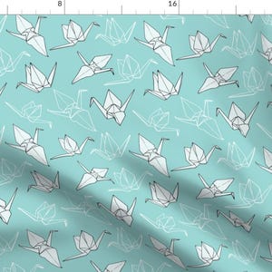 Origami Fabric - Origami Cranes - Seafoam By Veronikanagydesigns - Paper Cranes Japanese Blue Cotton Fabric By The Yard With Spoonflower
