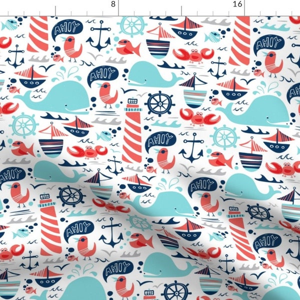 Nautical Fabric - Ahoy Matey - Summer Nautical by heatherdutton - Whale Fish Sailboat Anchor Ocean Summer Fabric by the Yard by Spoonflower
