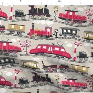 Züge Stoff - Modelleisenbahnen Liebe von marketa_stengl - Eisenbahn Lokomotive Dampfmaschine Eisenbahn Spielzeug Kinderstoff Massenware von Spoonflower