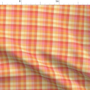 Plaid Fabric - Pink Creamsicle Plaid by weavingmajor - Pink Orange Cream Peach Check Checkered Fabric by the Yard by Spoonflower