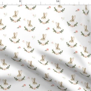 Watercolor Spring Rabbits Fabric - Whimsical Rabbit By Mintpeony - Rabbit Bunnies Floral Portrait Cotton Fabric By The Yard With Spoonflower