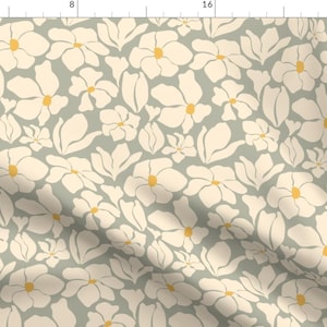 October Mist Fabric - Magnolia Flowers By Carrie Cantwell - Matisse Inspired Blue Beige Jumbo Cotton Fabric By The Yard With Spoonflower