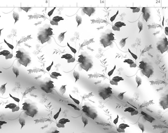 Rose Fabric - Spring Beginning Black And White By Shopcabin - Watercolor Spring Floral Decor Cotton Fabric By The Yard With Spoonflower