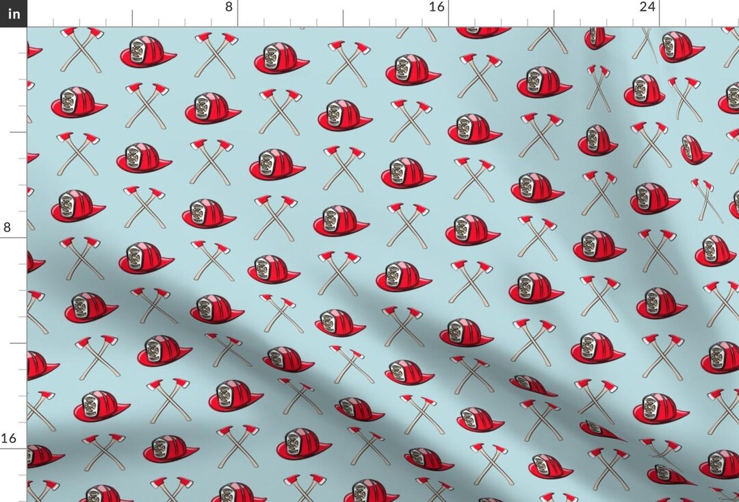 Fireman Fabric - Firefighter Helmet and Axe on Blue by ...