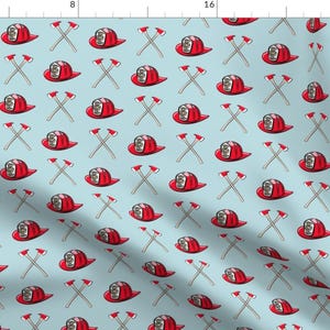 Fireman Fabric - Firefighter Helmet And Axe On Blue By Littlearrowdesign - Nursery Decor Fashion Cotton Fabric By The Yard With Spoonflower