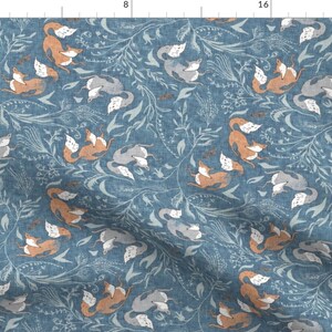 Fox Fabric - Deluna Foxen Denim Med By Nouveau Bohemian - Woodland Fox Nursery Decor Apparel Cotton Fabric By The Yard With Spoonflower