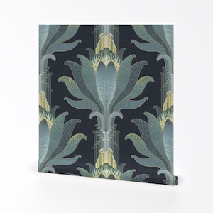 Moderne Art Deco Ablösbare Tapete zum Abziehen und Aufkleben - Palmen Tiefes Marine Ombre - Wand Kunst Wanddekor - König Sago Palme von gartmanstudio