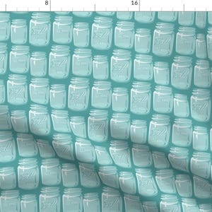 Turquoise Mason Jar Fabric - Mason Jars By Robinpickens - Vintage Retro Kitchen Glass Cotton Fabric By The Yard With Spoonflower
