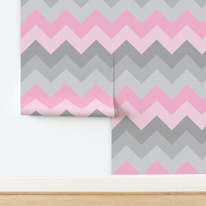 Pink Gray Wallpaper - Pink Gray Ombre Chevron Large By Decamp Studios - Custom Printed Removable Self Adhesive Wallpaper Roll by Spoonflower image 4