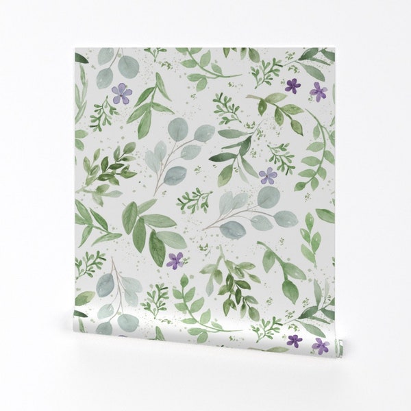 Botanical Wallpaper - Watercolor Lavender Greenery By Daily Miracles - Custom Printed Removable Self Adhesive Wallpaper Roll by Spoonflower