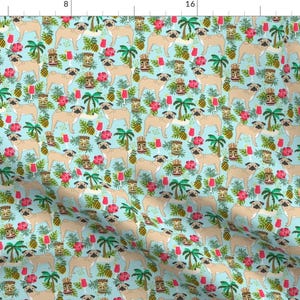 Tropical Pug Fabric - Pug Tiki Fabric Summer Tropical Island Tropical By Petfriendly - Cotton Fabric by the Yard With Spoonflower