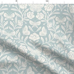 Boho Fabric - Butterfly Floral Blue by allegramckenziedesigns - Whimsical Cottagecore Butterfly Floral Fabric by the Yard by Spoonflower