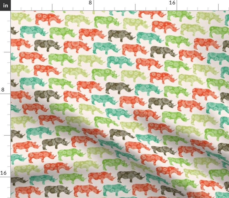 Geo Rhino Fabric Rhino by Ebygomm Rhinoceros Wild Animal Etsy