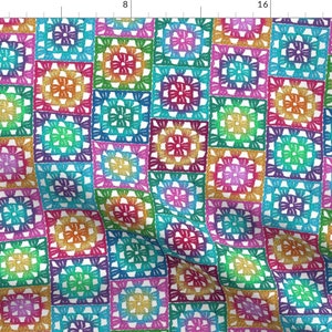 Rainbow Fabric - Rainbow Granny Square by aranyanilove - Granny Crochet Geometric Homewares Granny Squares Fabric by the Yard by Spoonflower