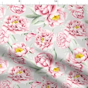 Antique Peonies Fabric - Blush Peonies By Utart - Pink Gray White Large Scale Nursery Garden Cotton Fabric By The Yard With Spoonflower