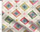 Boho Patchwork Fabric - Large Scale Star And Diamond by Asta Barrington - Moroccan Tile Blue Pink Cotton Fabric By The Yard With Spoonflower