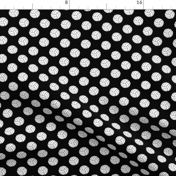 Volley Fabric - One Inch Black And White Volleyballs On Black By Mtothefifthpower Polka Dot - Cotton Fabric By The Yard With Spoonflower