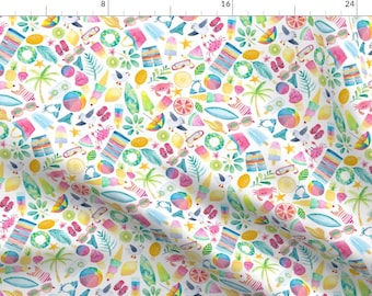 Surf Watercolor Pink Beach Fabric - Ditzy Summer Extravaganza - Small By Gingerlique - Surf Cotton Fabric By The Yard With Spoonflower