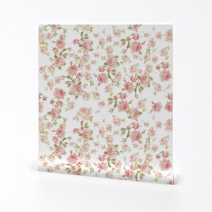 Floral Wallpaper - Saint Colette June Roses By Lilyoake - Peony Pink White Flowers Removable Self Adhesive Wallpaper Roll by Spoonflower