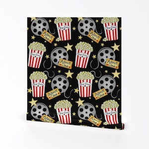 Movie Snacks Wallpaper - Theater Pop-Corn By Franbail - Snacks Custom Printed Removable Self Adhesive Wallpaper Roll by Spoonflower
