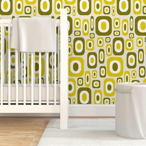 Mid Century Modern Wallpaper - Olive Mod By Jjtrends - Olive Yellow Custom Printed Removable Self Adhesive Wallpaper Roll by Spoonflower image 6