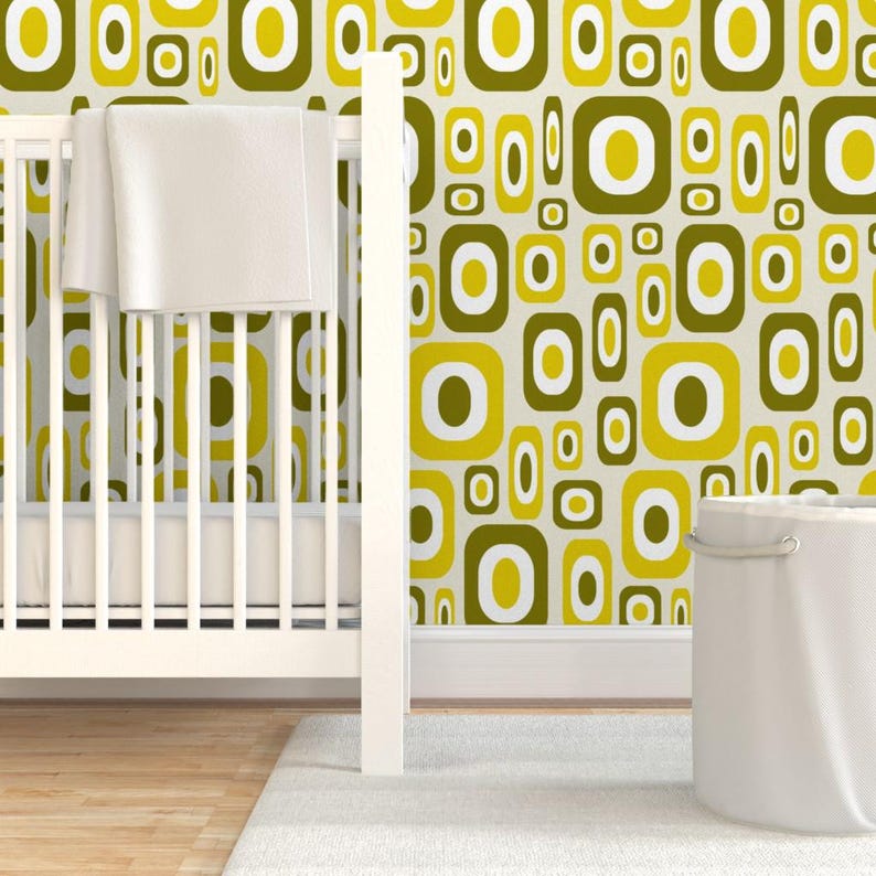 Mid Century Modern Wallpaper - Olive Mod By Jjtrends - Olive Yellow Custom Printed Removable Self Adhesive Wallpaper Roll by Spoonflower image 6