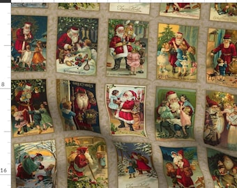 Vintage Fabric - Vintage Santas by malibu_creative -  Retro Holiday Christmas Cards Christmas Santa Panel  Fabric by the Yard by Spoonflower