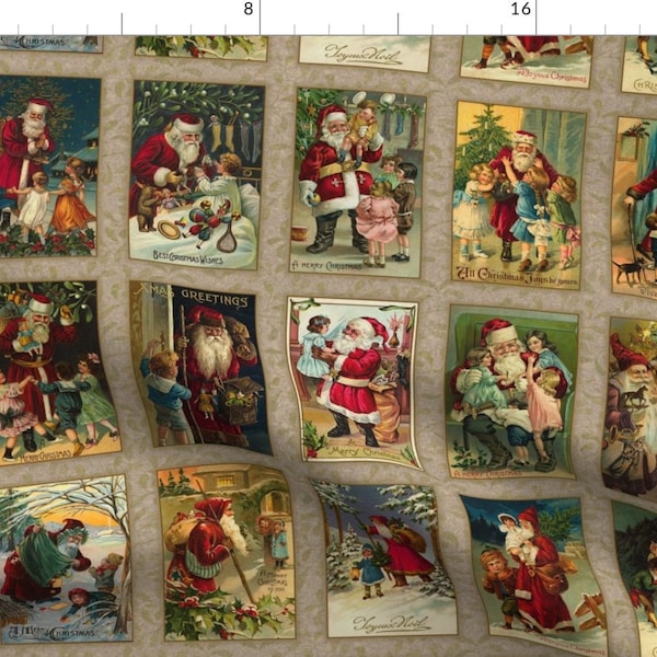 Vintage Fabric - Vintage Santas by malibu_creative -  Retro Holiday Christmas Cards Christmas Santa Panel  Fabric by the Yard by Spoonflower