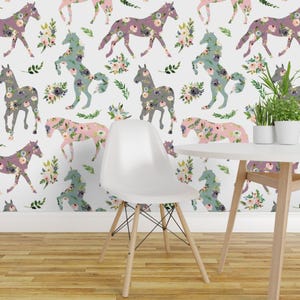 Floral Horses Wallpaper - Floral Patchwork Horses Small By Karolina Papiez - Custom Printed Removable Adhesive Wallpaper Roll by Spoonflower