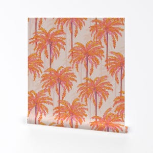 Tropical Palm Removable Peel and Stick Wallpaper - Orange Coral Bohemian Botanical Palm Tree - Wall Art Wall Decor - Sunset Palm by lidiebug